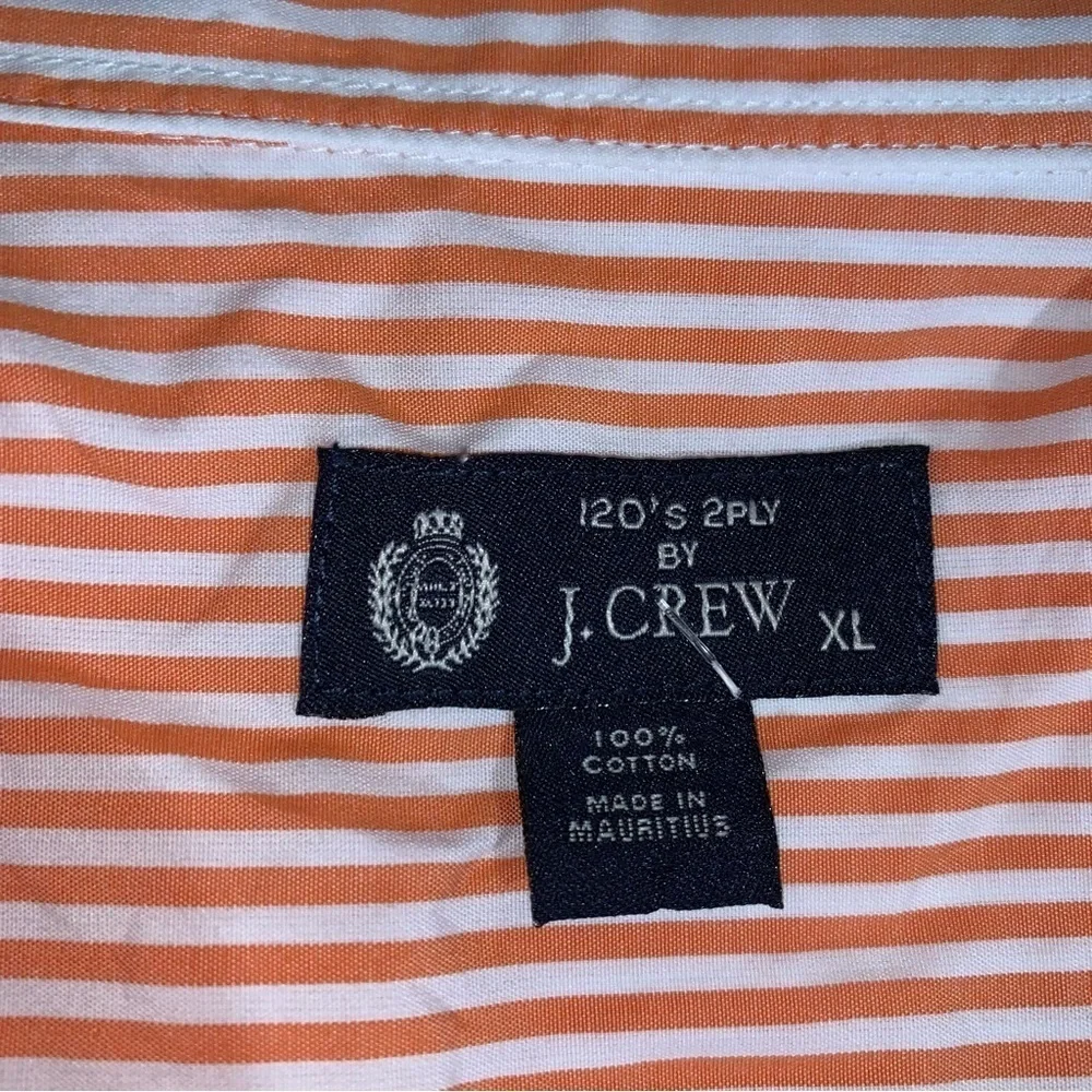 J.Crew Men's Button Down Shirt 2-Ply Cotton Long Sleeve Orange White Striped XL